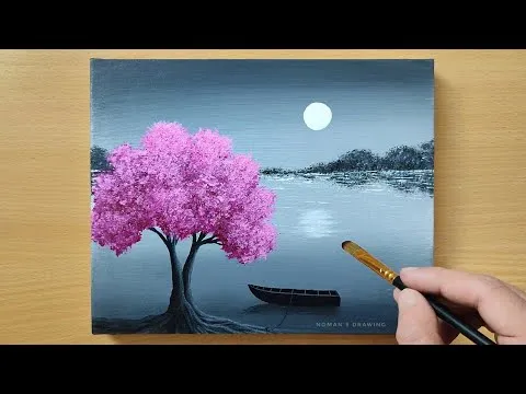 Black & White Landscape Painting for Beginners & Cherry Blossom & Acrylic Painting Technique