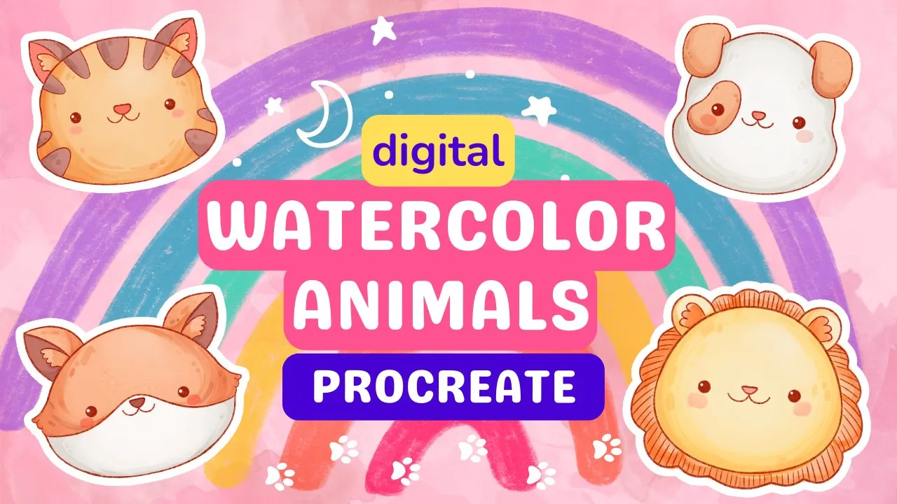 Digital Watercolor: Cute Animals Procreate