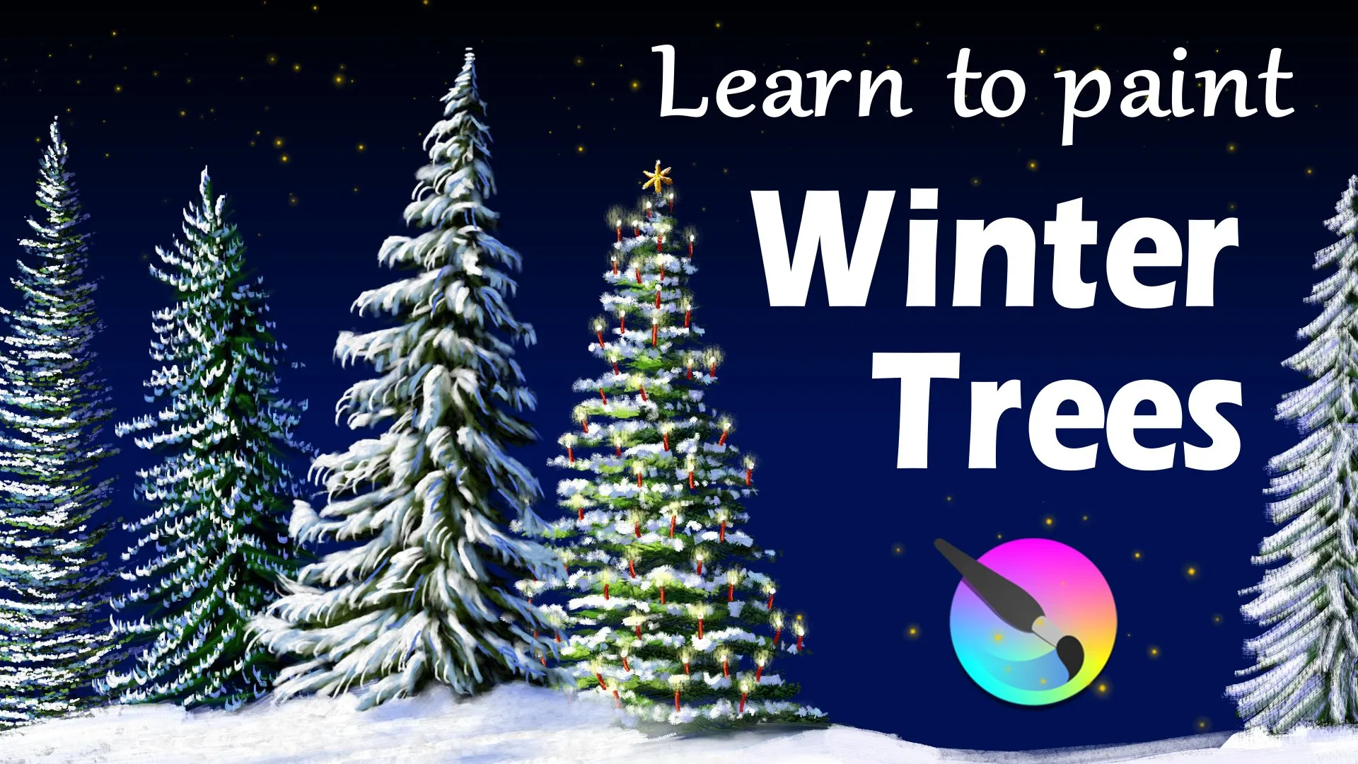Learn to paint Snowy Pine Trees in 5 Styles with Krita - Digital Art Skills 2024