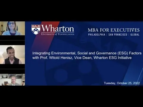 Integrating Environmental Social and Governance (ESG) Factors : Ivy Exec & Wharton School Webinar