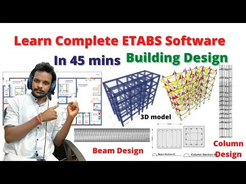 Complete ETABS Software in 45 minutes Building design beam design column design IS