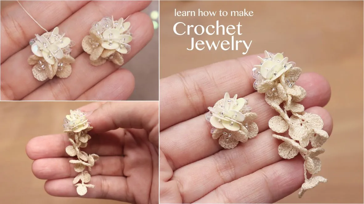 how to make crochet flower earrings - how to make micro crochet - miniature crochet flower earrings