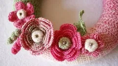 Crochet Floral Wreath out of Flowers Leaves and Pistils