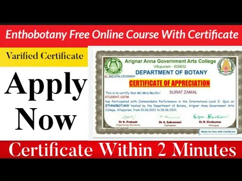 Enthobotany Free Online Course With Certificate I Free Certificate I Botany I Digital Classroom I